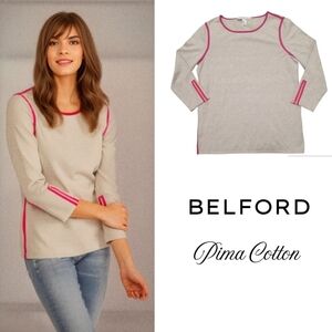 Belford Pima Cotton 3/4 Zipper Sleeve Crew Neck Oatmeal Pink Top Size Me…